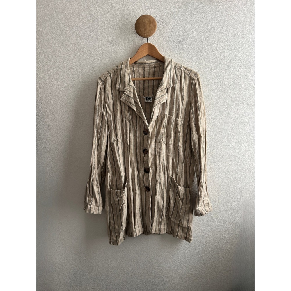 Johnny Was Collection Striped Linen Blend Blazer Jacket Beige Size Small